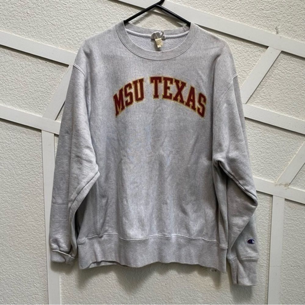 Vintage Champion MSU Texas Crewneck Sweatshirt Large Reverse Weave Gray Pullover